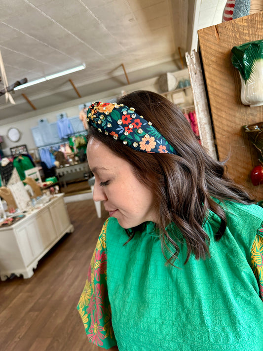 SHIRALEAH - FLORAL EMBELLISHED KNOTTED HEADBAND