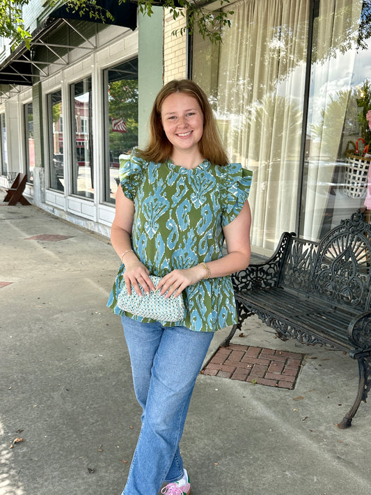 Blue & Green Stretchy Blouse