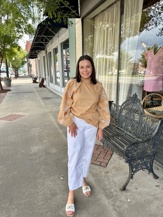 Tan Eyelet Blouse