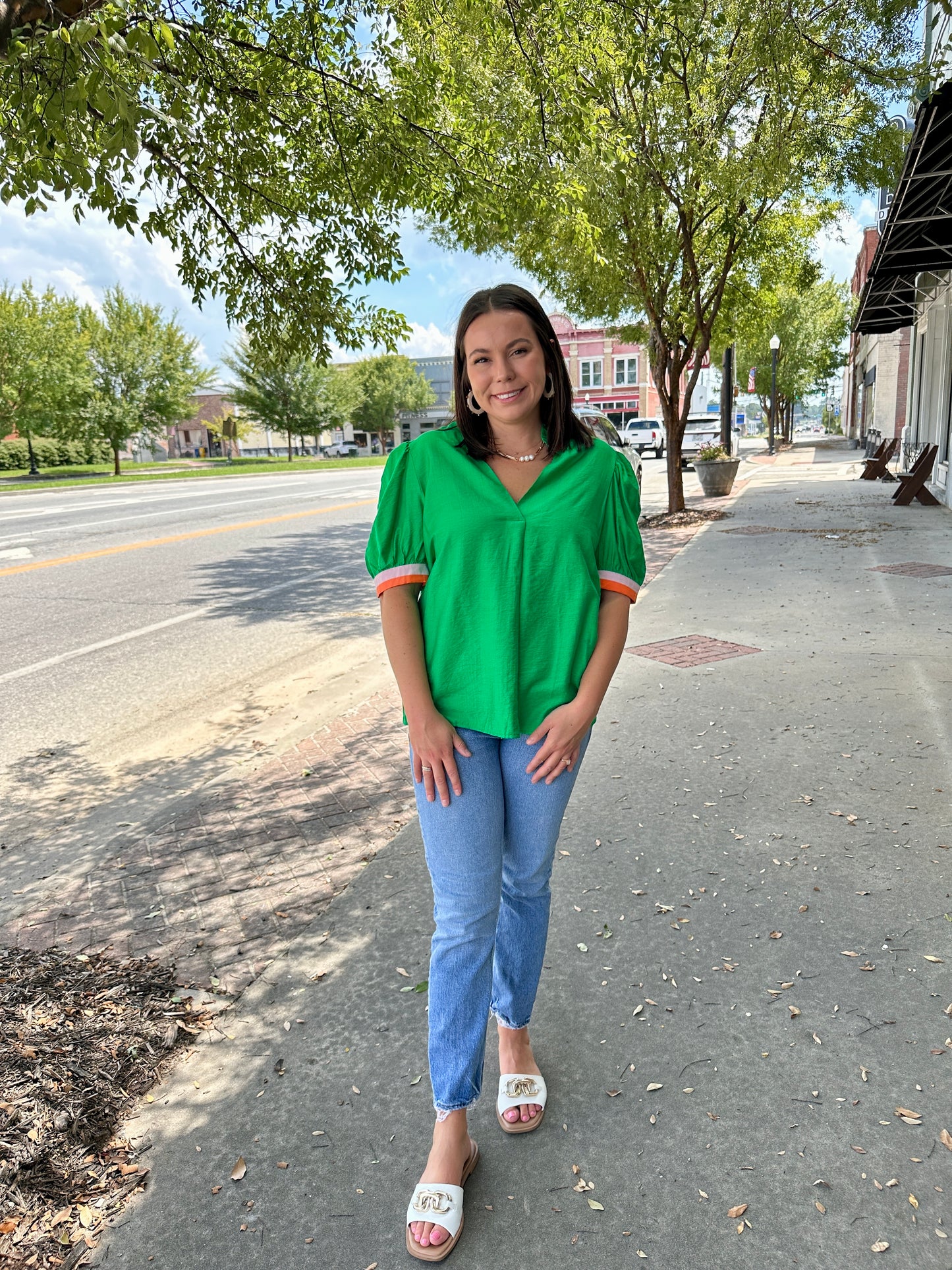 Colorblock V Neck Blouse