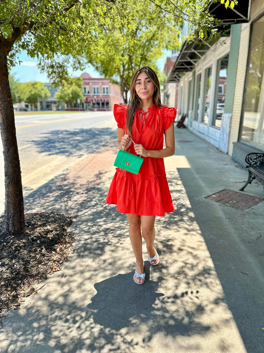 Ruffle Dress in Tomato