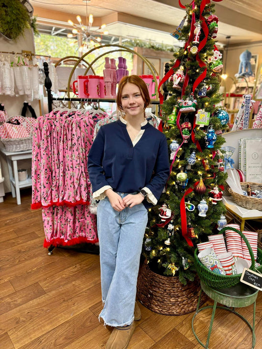 Navy 3/4 Sleeve Knot Top