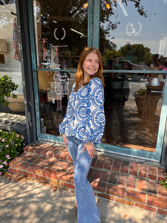 Blue and White Longsleeve Top