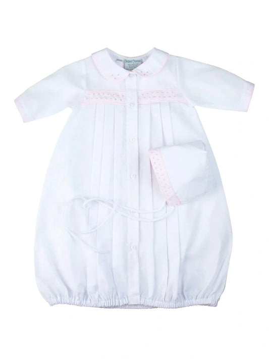 Girls Dot Embroidered "Take Me Home" Gown & Hat - Newborn