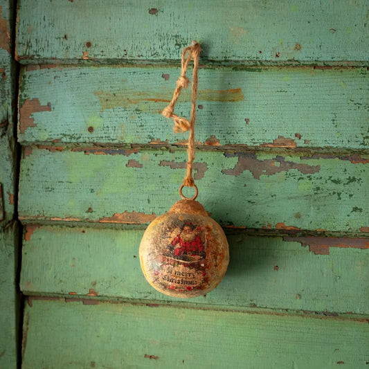 Merry Christmas Santa 4" Metal Ball Ornament