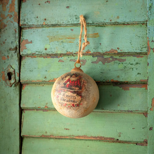 Merry Christmas Santa 6" Metal Ball Ornament