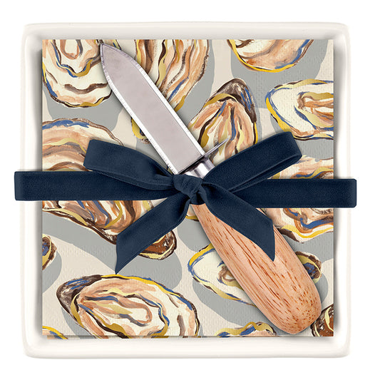 Ceramic Napkin Tray with Shucker - Oysters