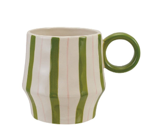 Pink and Green Hand-Painted Stoneware Mug
