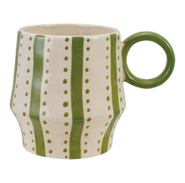 Pink and Green Hand-Painted Stoneware Mug