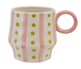 Pink and Green Hand-Painted Stoneware Mug