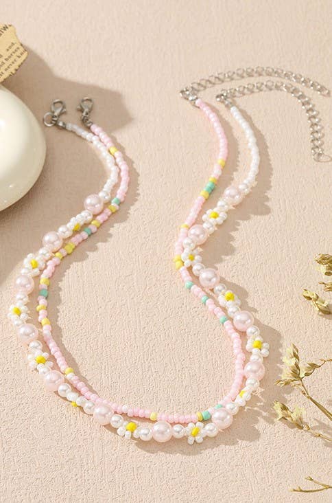Pink Double Layer Flower Necklace