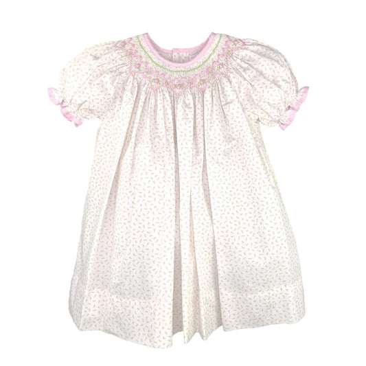 Bishop Smocked Floral Print Dress