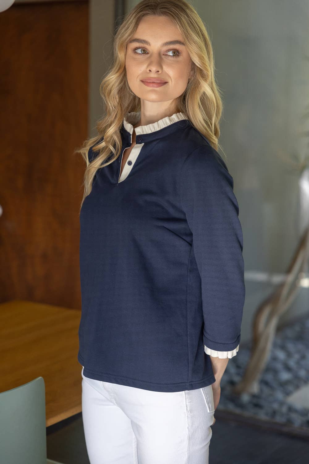 Navy 3/4 Sleeve Knot Top