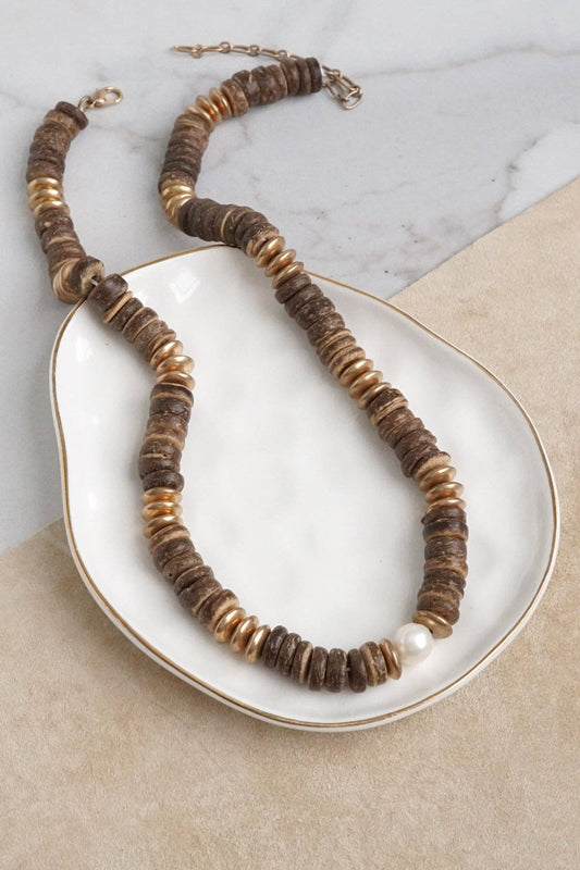 Wooden Beaded Short Necklace