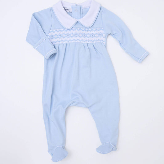 Hudson Smocked Footie in Light Blue