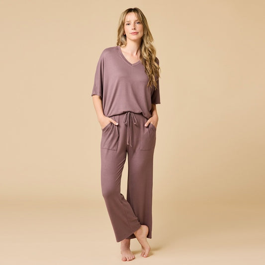 Softies Dream Relaxed V-Neck Capri Set- Driftwood