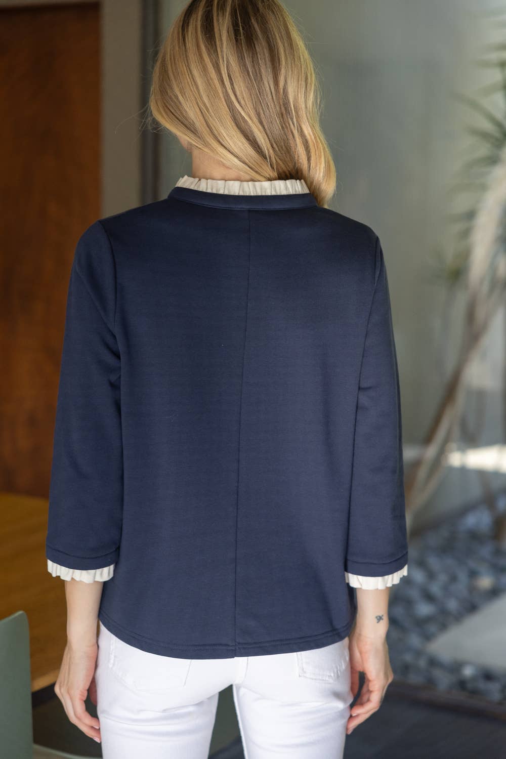 Navy 3/4 Sleeve Knot Top