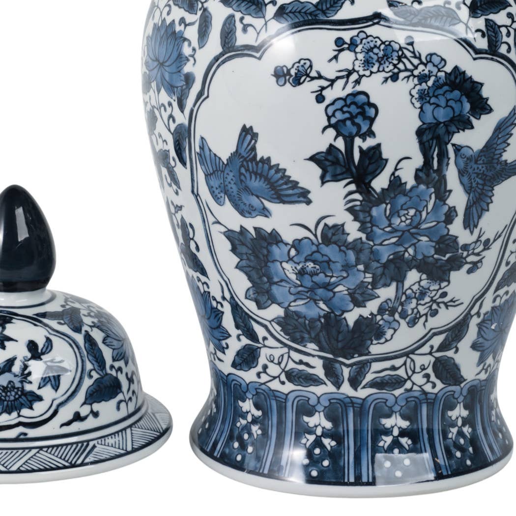 Decorative Jar - Blue Ceramic Flowers Temple Style