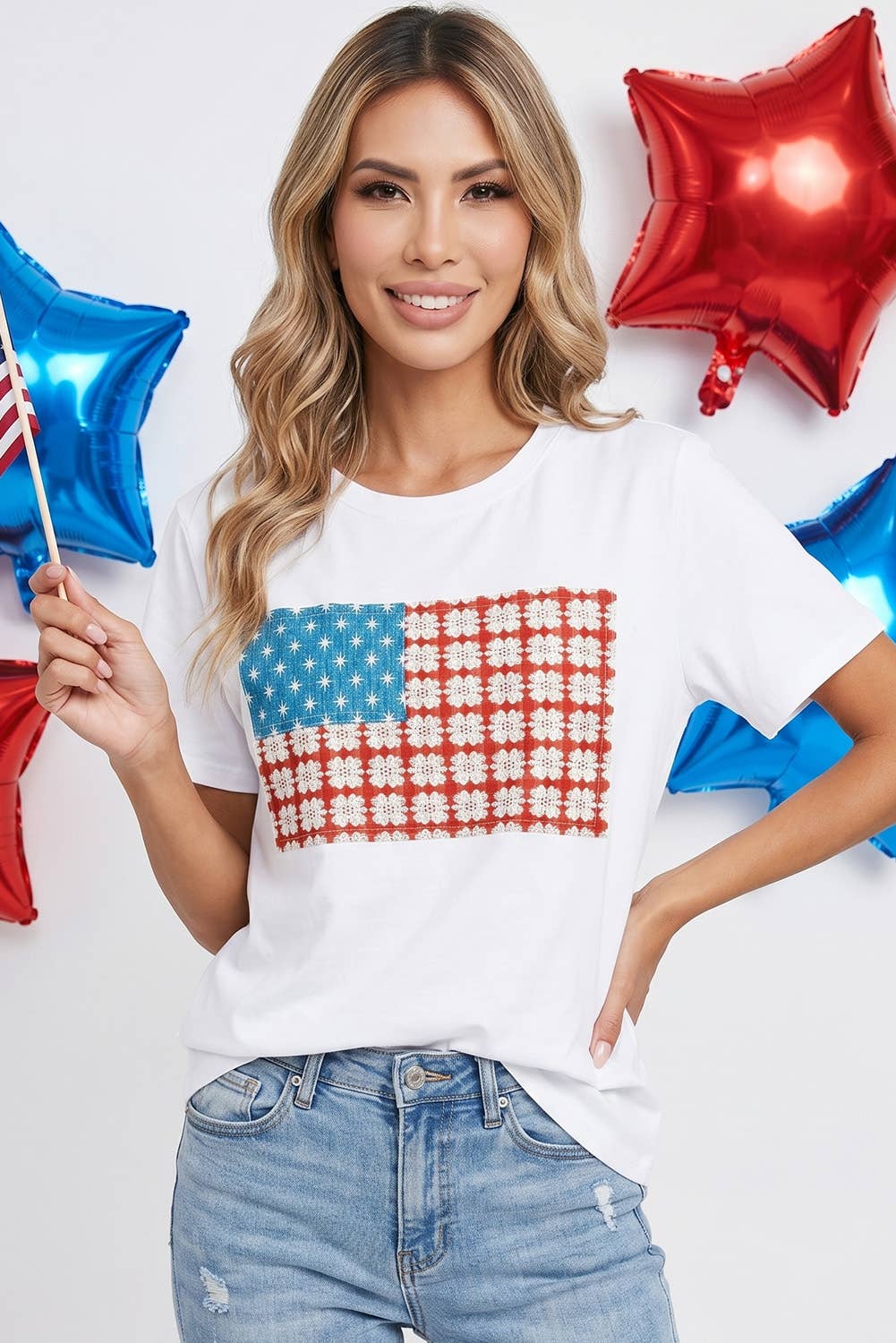 LDC Embroidered Patch Flag Casual T Shirt