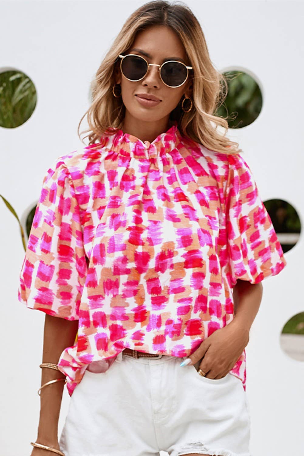 Abstract High Neck Blouse