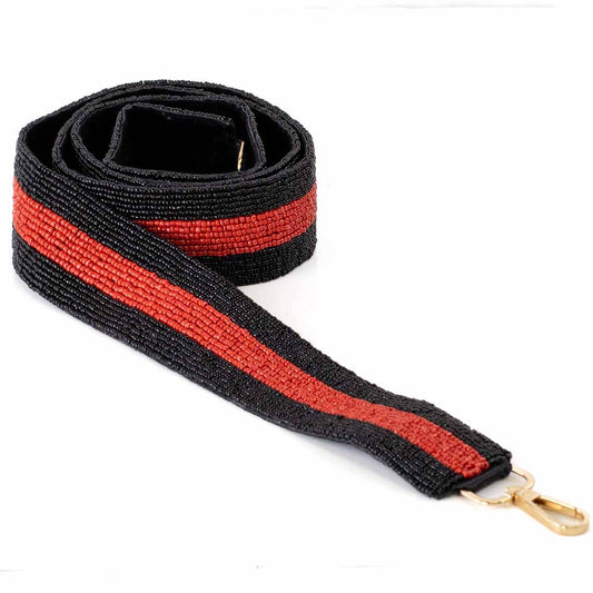 Gameday Black/Red Stripe Beaded Purse Strap