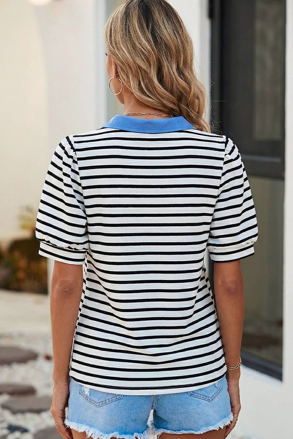 LDC Casual Striped V Neck Short Sleeve Top