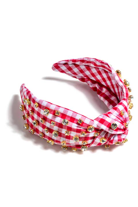 SHIRALEAH - EMBELLISHED GINGHAM KNOTTED HEADBAND