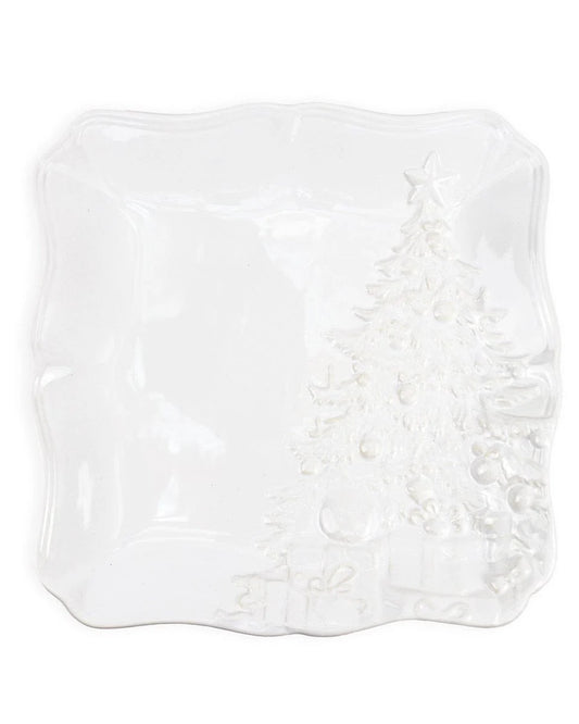 Tannenbaum Embossed Square Platter-White