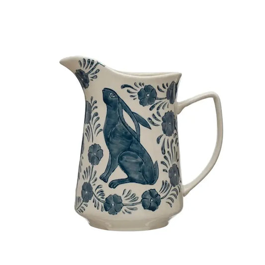Hand-Painted Stoneware Rabbit Pitcher