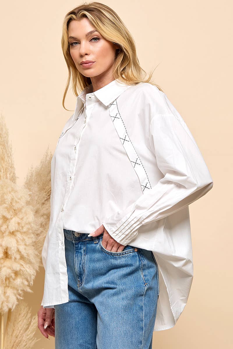 Black Stitching Long Sleeve Button Up
