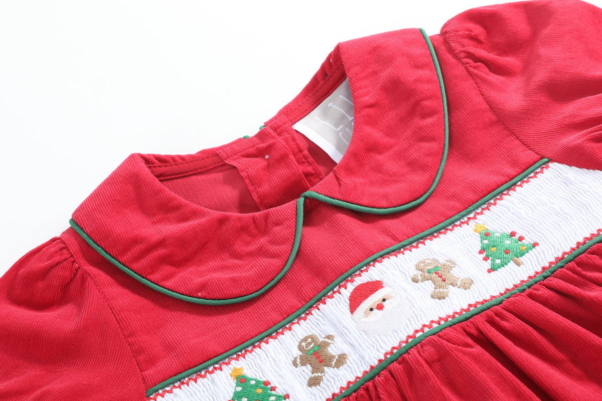 Red Corduroy Christmas Smocked Dress