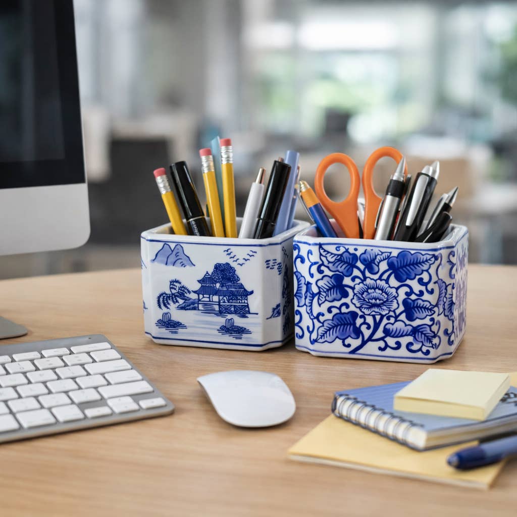 Blue and White Cermaic Pencil Cup