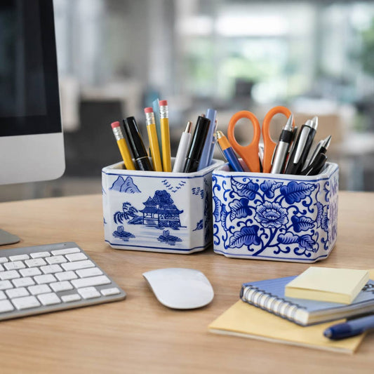Blue and White Cermaic Pencil Cup