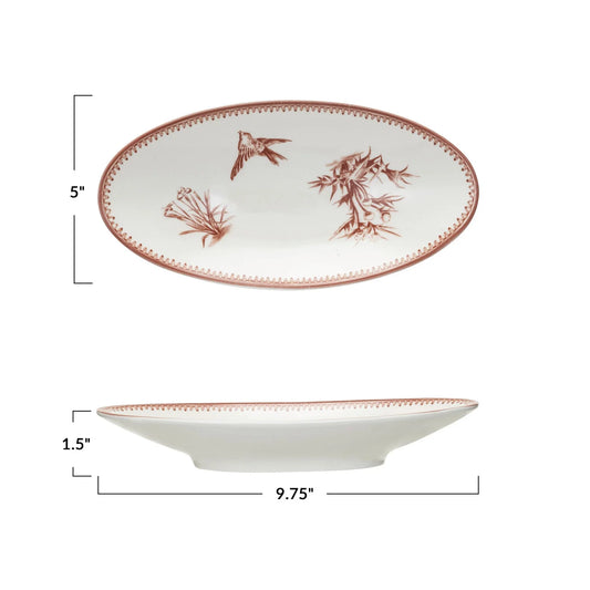 Stoneware Plate Vintage Reproduction Bird/Botanical Image