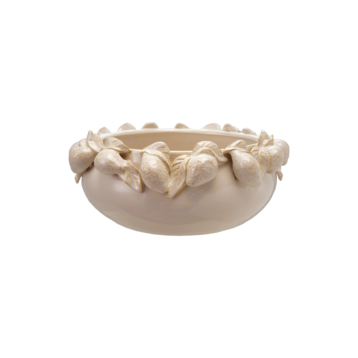 Stoneware Bowl with 3D Lemons on Rim, Cream Color