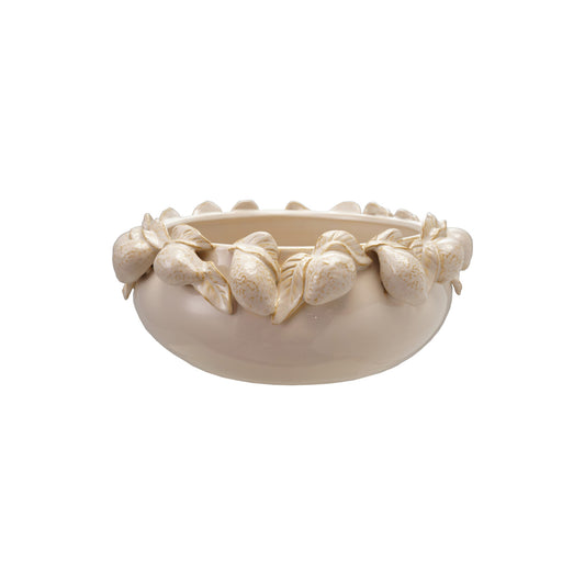 Stoneware Bowl with 3D Lemons on Rim, Cream Color