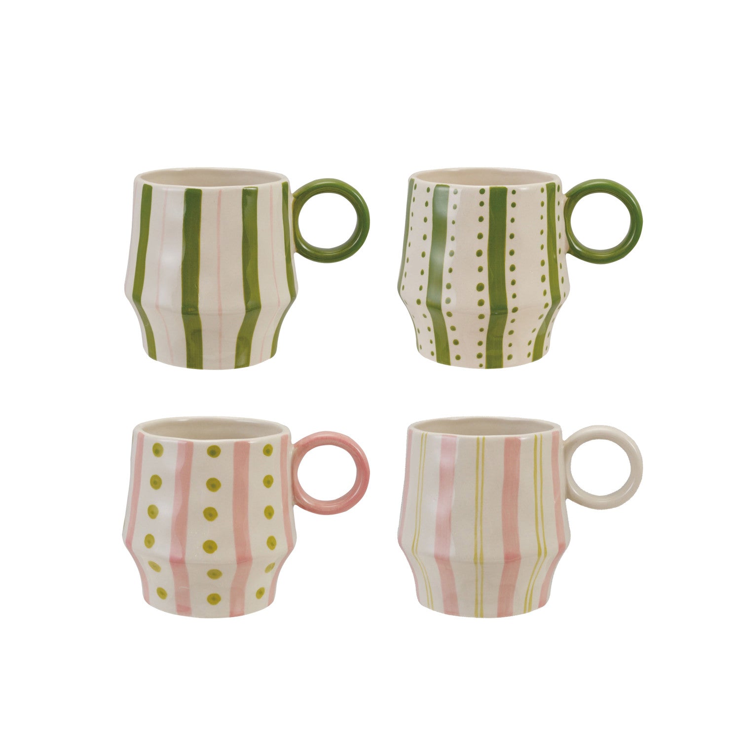 16 oz. Hand-Painted Stoneware Mug with Striped Pattern, 4 Styles