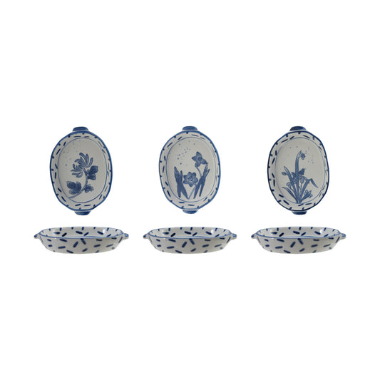 7"L x 5"W Hand-Painted Stoneware Baker with Handles, 3 Styles (Each One Will Vary)