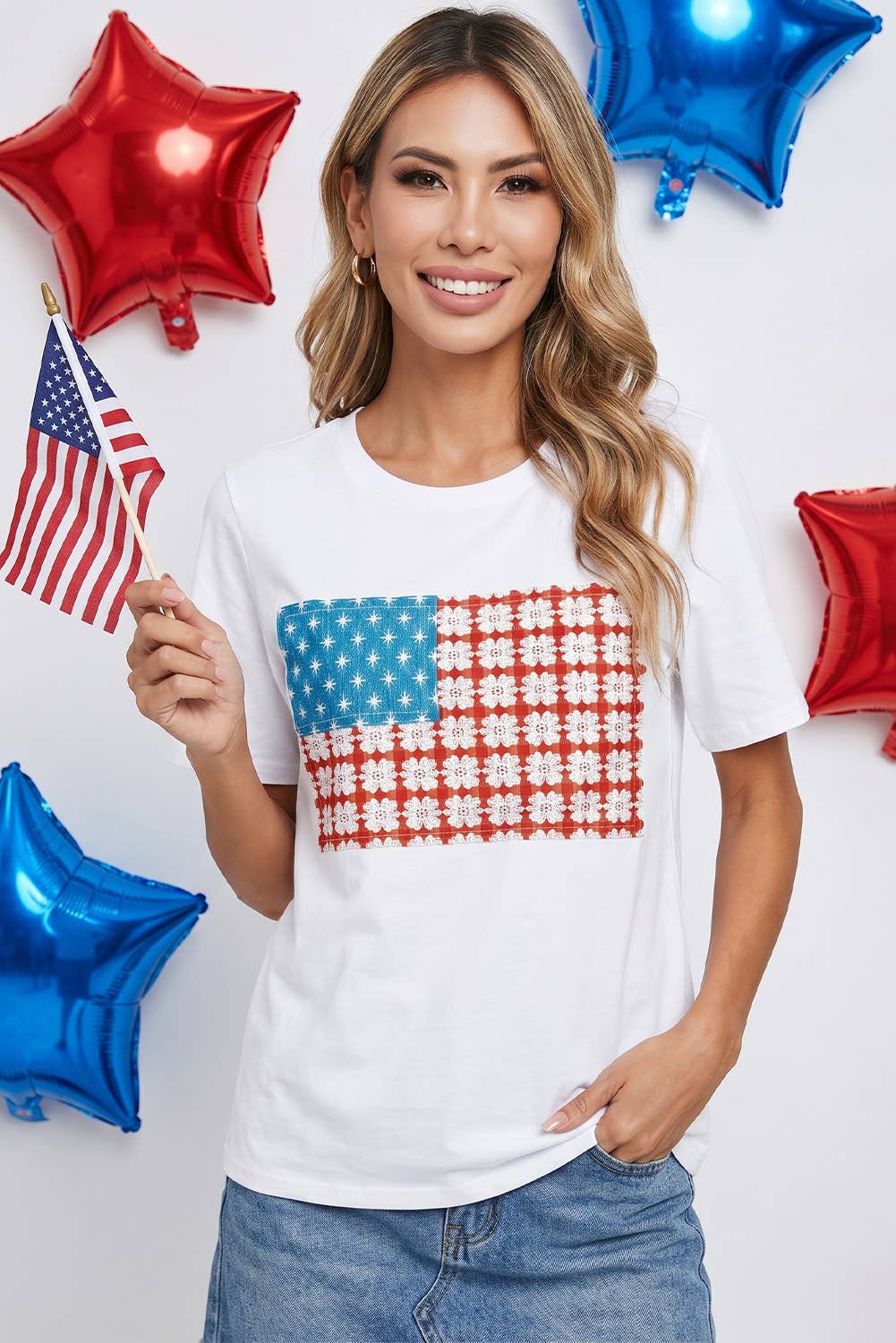 LDC Embroidered Patch Flag Casual T Shirt