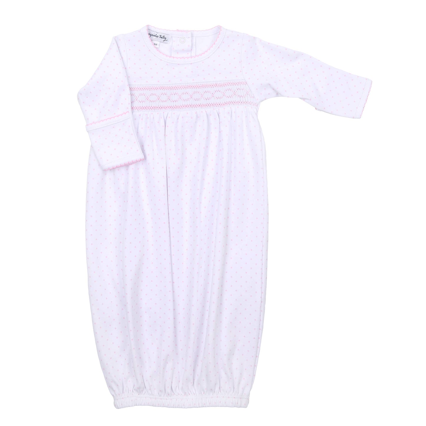 Smocked Pima Cotton Dots Gown - Pink