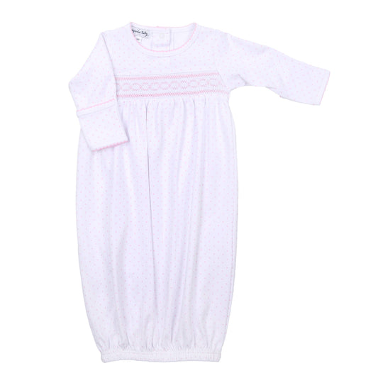 Smocked Pima Cotton Dots Gown - Pink