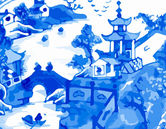 Blue Willow Chinoiserie Landscape Folded Note Cards