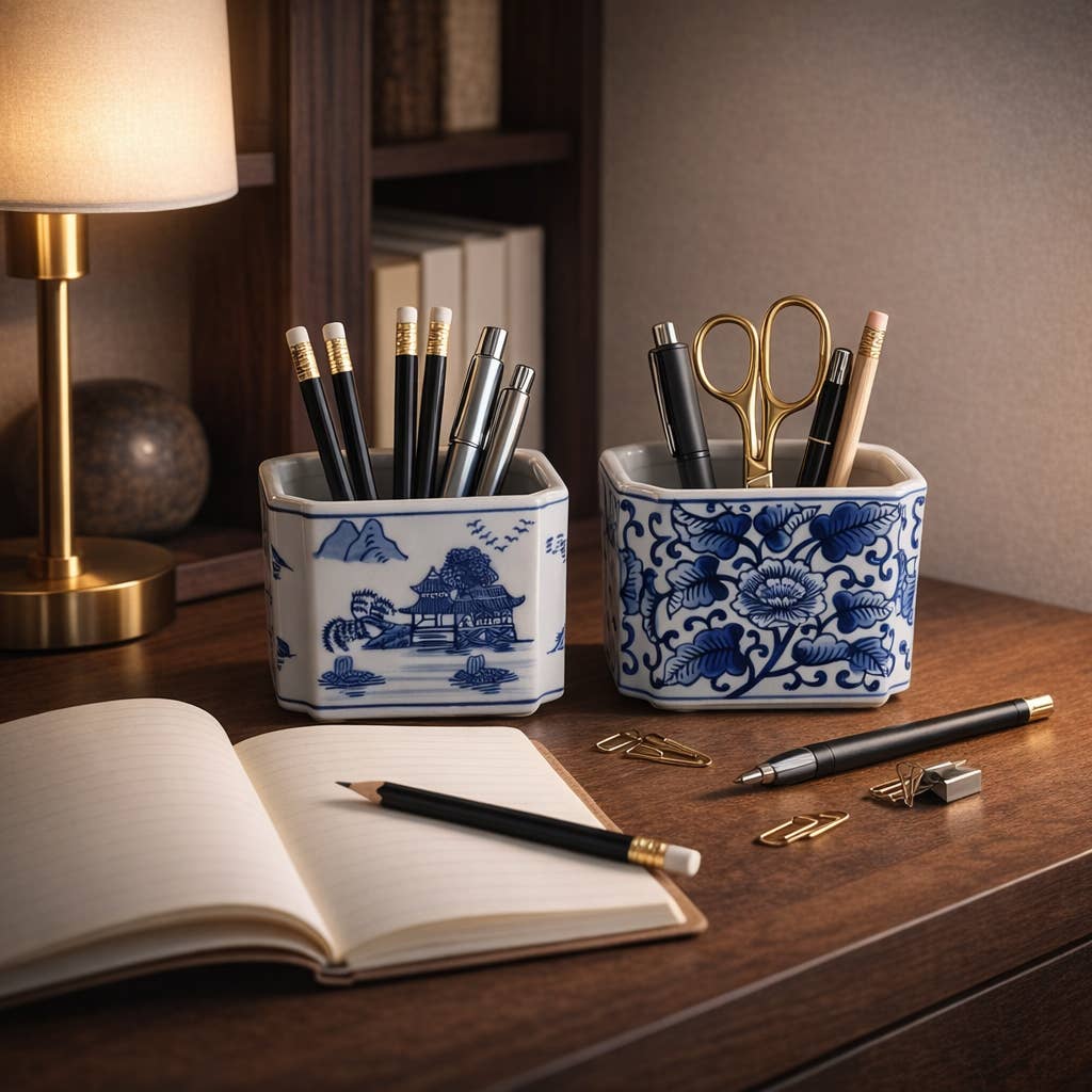 Blue and White Cermaic Pencil Cup