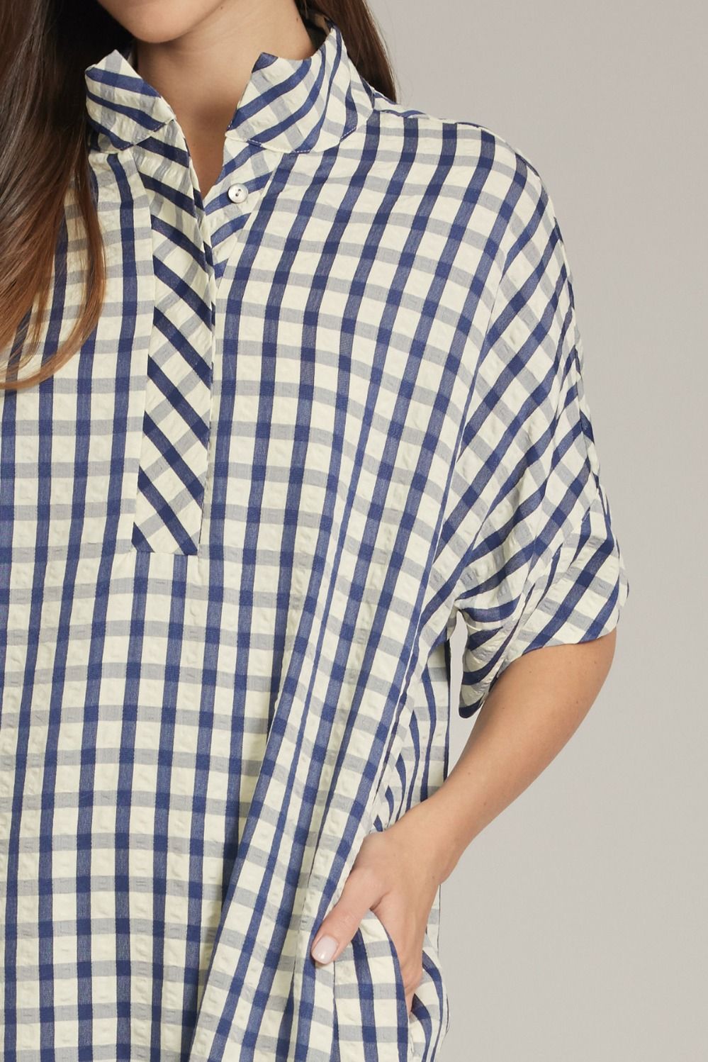 Gingham Short Sleeve Kaftan Midi Dress