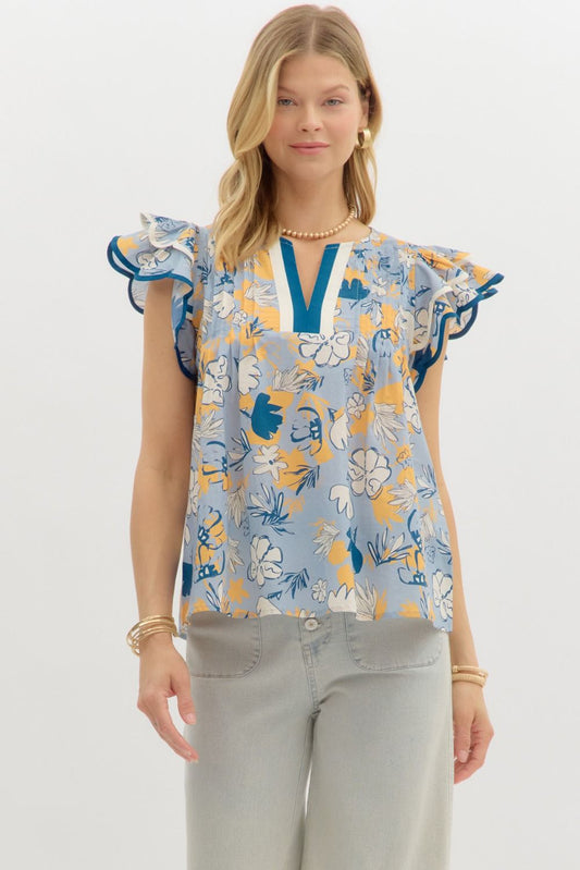 Slate Blue Floral Top