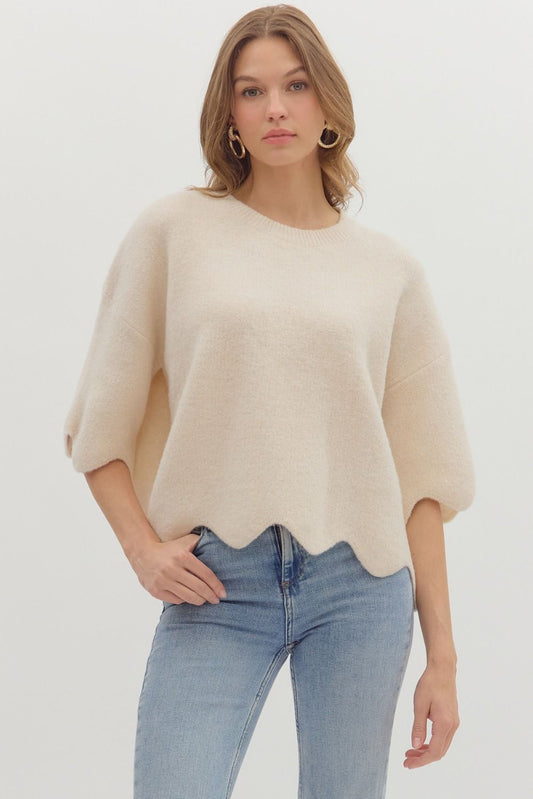 Entro Scalloped Sweater Taupe