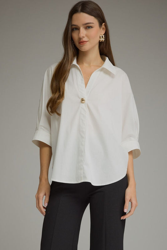 Chasile's Solid Single Gold Button Popover Blouse