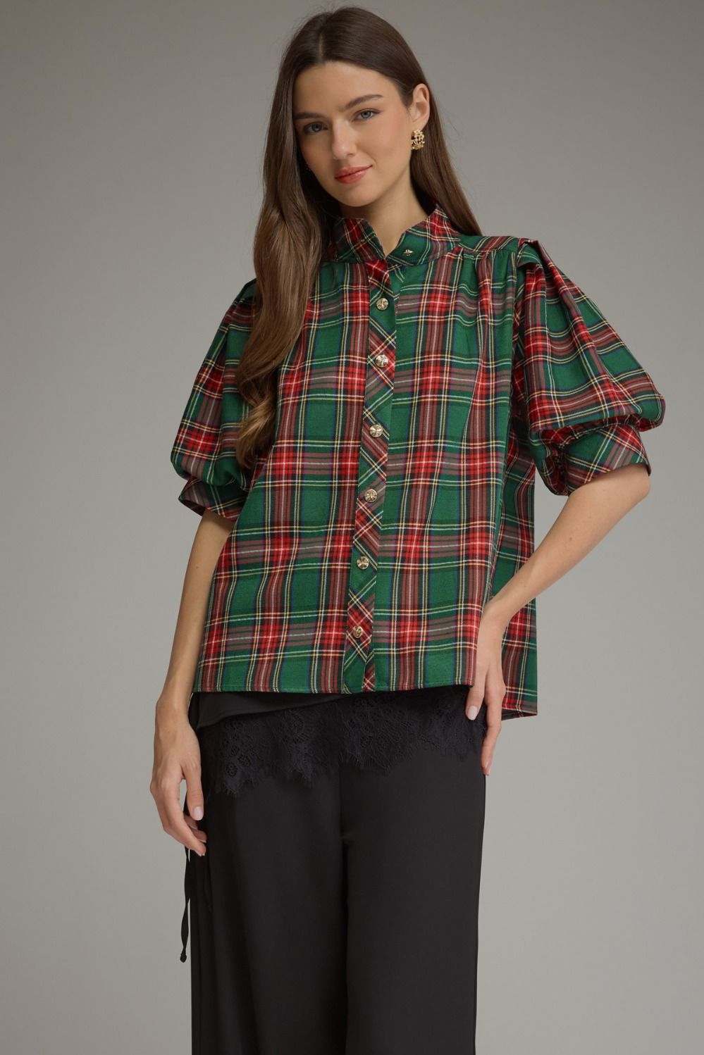 Sara's Plaid Puff Sleeve Blouse