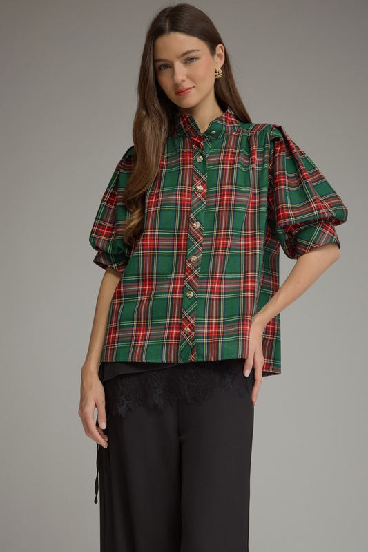 Sara's Plaid Puff Sleeve Blouse