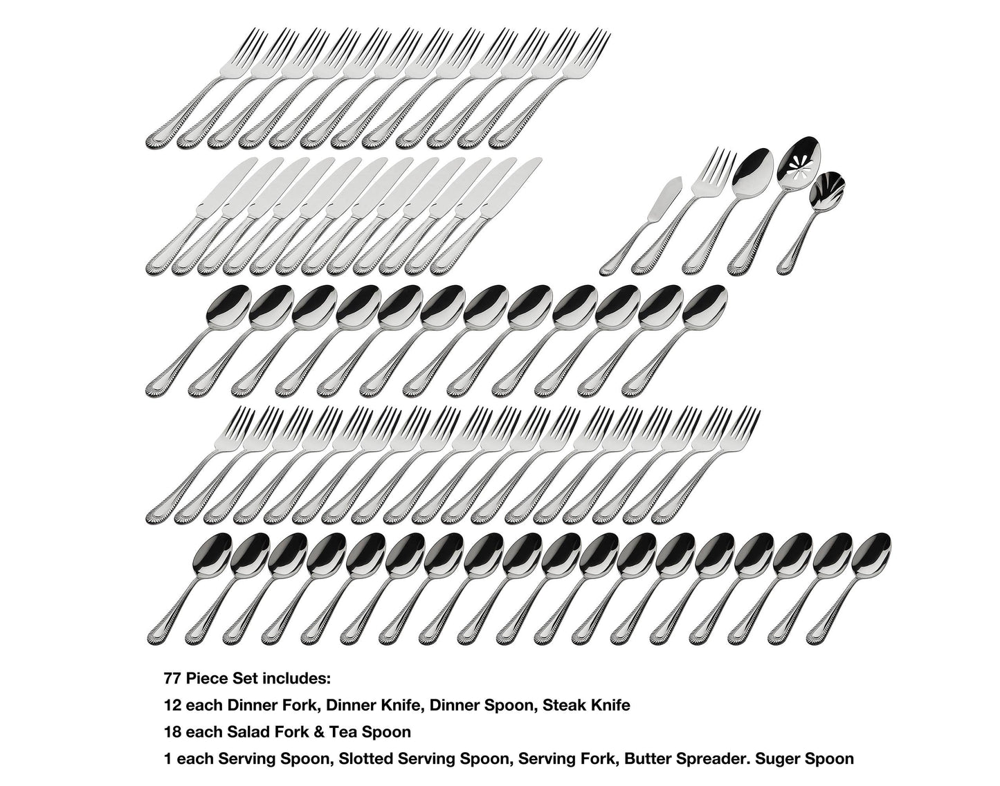 18/0 Stainless Steel 77 Piece Regal Ribbon Flatware